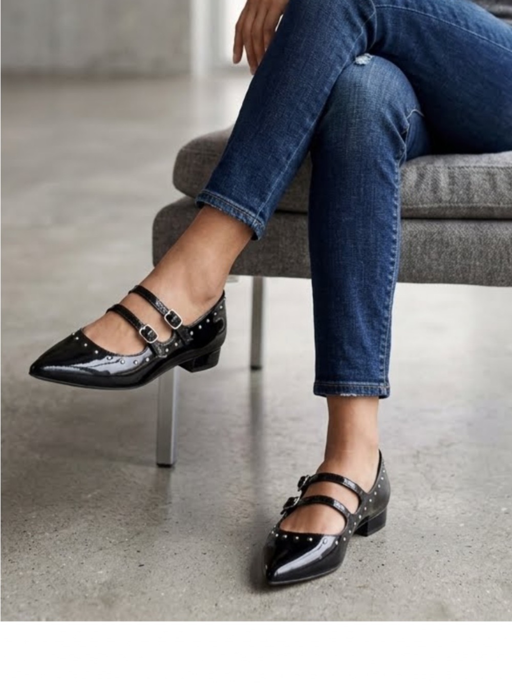 14th & Union Black Patent Double-Strap Studded Mary Jane Flats